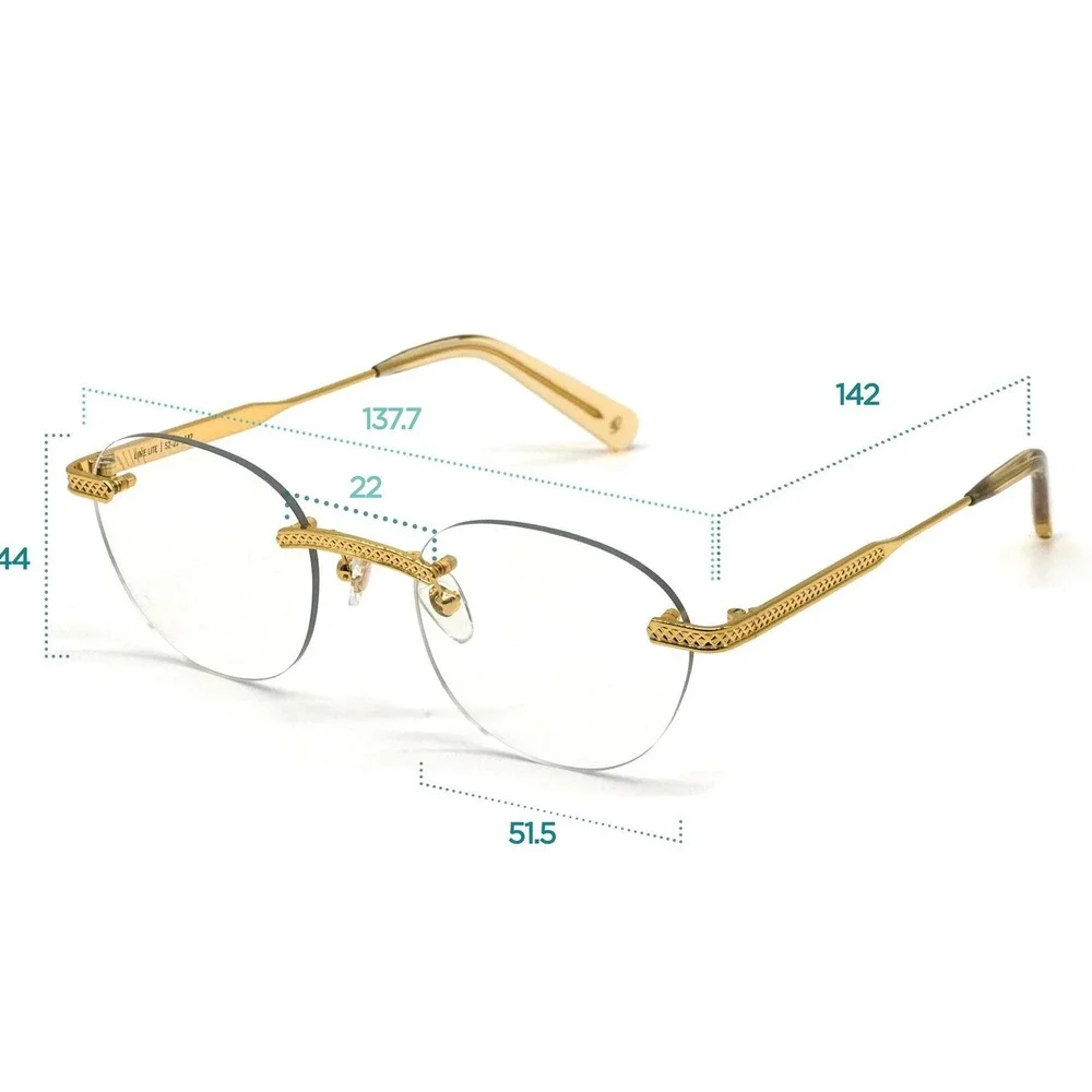 Mens Rimless Gold Textured Sunglasses Navy Blue Gradient Lens Luxury Style Retro
